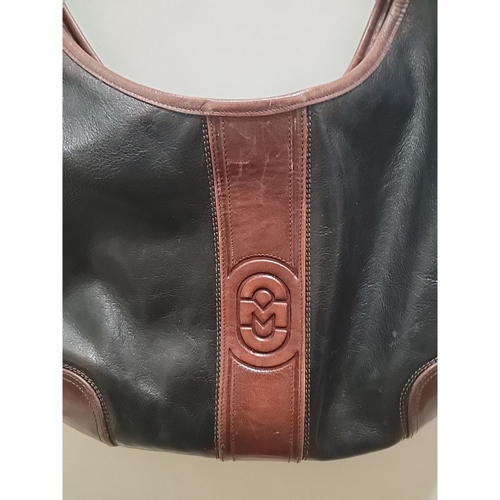 MARINO ORLANDI Italy Beautiful Black And Brown Leather Shoulder Hobo Bag - Picture 3 of 12